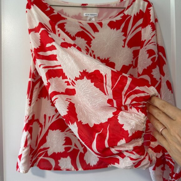 Club Monaco Valterra silk blend red and white balloon sleeve blouse / M - Picture 3 of 8
